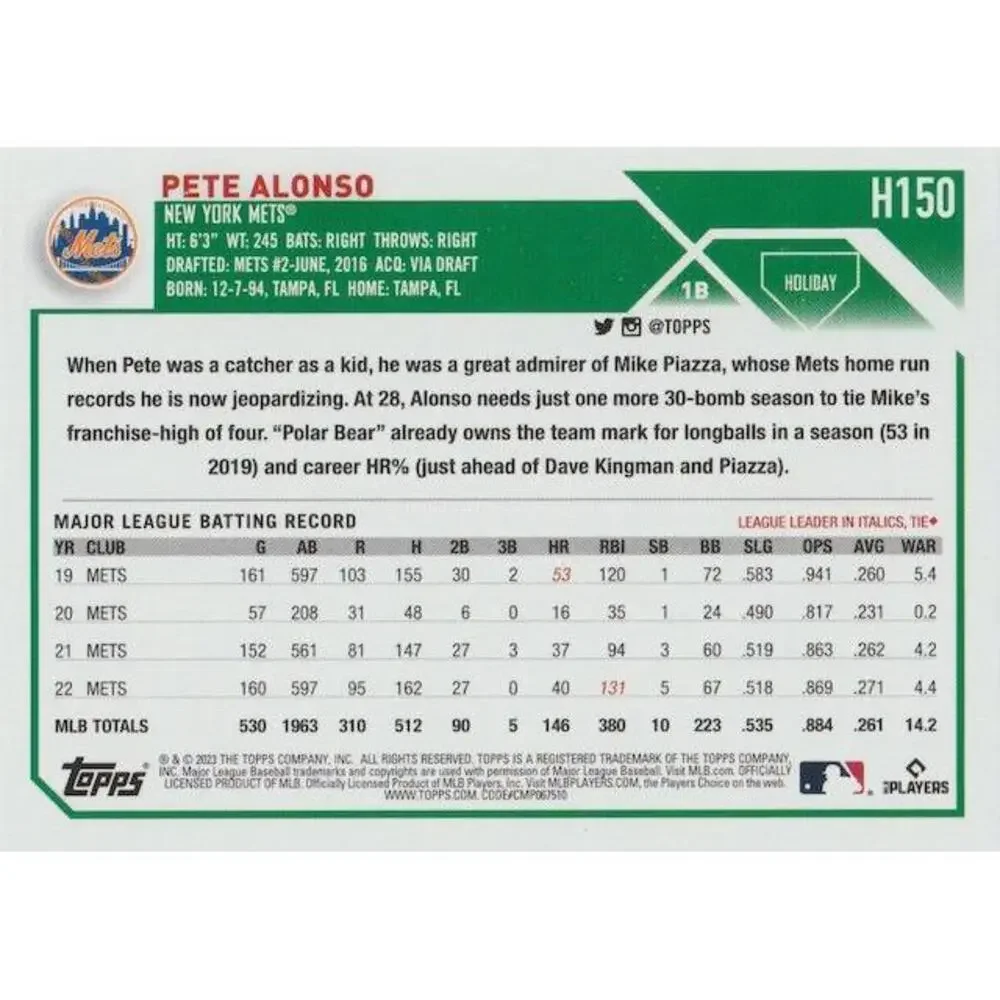 2023 Topps Holiday Pete Alonso H150 New York Mets